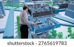 Engineer Analyzes Complex 3D BIM Design On Computer For Urban Construction Planning