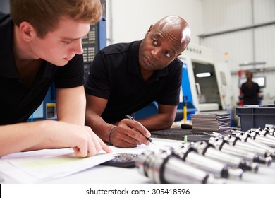 Engineer And Apprentice Planning CNC Machinery Project - Shutterstock ID 305418596