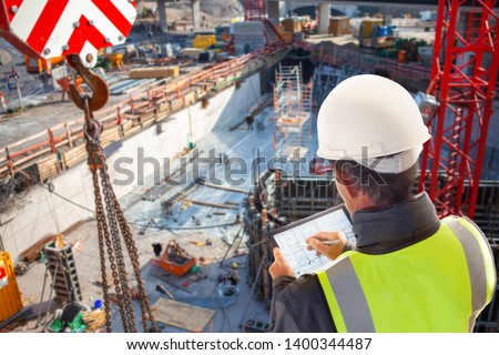 engineer architect Foreman on construction site with tablet computer Stock fotó © 