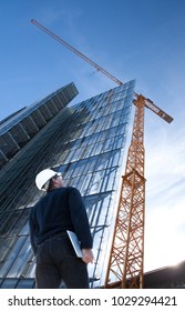 Engineer Architect On Construction Site With Laptop Checking