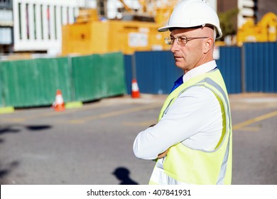 Engineer builder at construction site