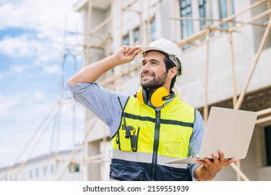 Engineer builder. Happy Foreman work in construction site. senior worker project designer leader concept. - Shutterstock ID 2159551939