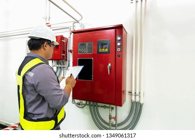 Engineer Check Generator Pump Controller For Water Sprinkler Piping And Fire Protection System.