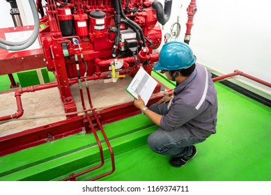 Engineer Checking Industrial Generator Fire Control System, Diesel Engine Fire Pump Controller