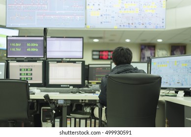 Engineer Checking Process In Control Room.