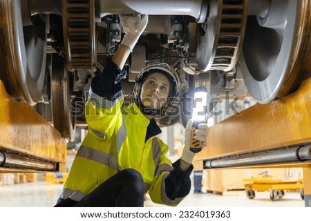 Engineer checks spare parts list and maintains mass transit locomotives in Asia