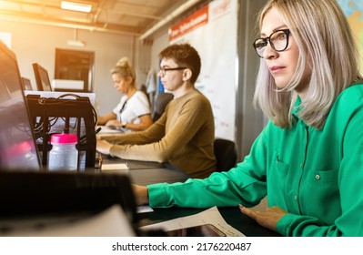 Engineer Designer Working On Desktop Computer In Factory