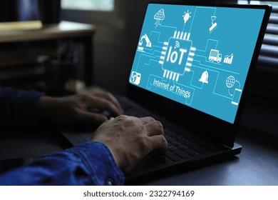 Engineer developer work on iot or internet of things to enable connected electronic devices and can be controlled remotely and connection.