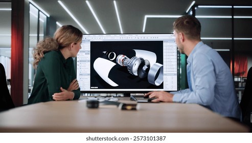 Engineer Doing 3D CAD Model Design On Computer At Office