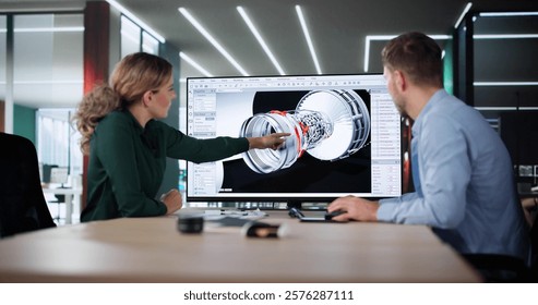Engineer Doing 3D CAD Model Design On Computer At Office