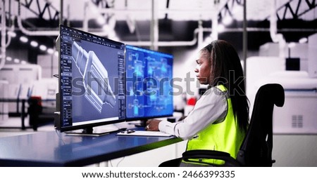 Engineer Doing 3D CAD Model Design On Computer At Factory