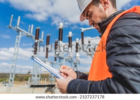 Engineer electrician check the substation construction process