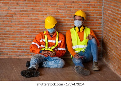 Engineer Feel Stressful Depressed Situation In Construction Site,Unemployed Jobless People Crisis Who Recession.Senior Worker Despair Low Economic Crisis.