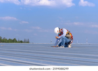 Engineer finding leak point of Metal roof sheet ,repair metail roof sheet and Inspection damaged of metal roof sheet