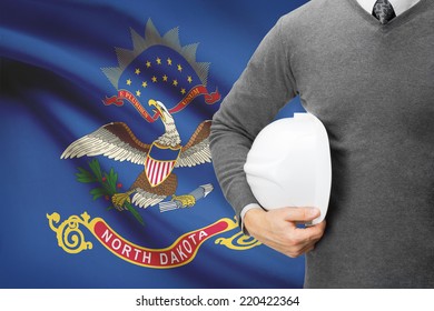 Engineer with flag on background series - North Dakota