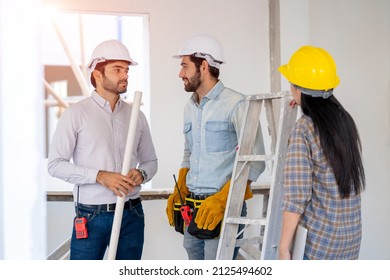 Engineer foreman discussion work control to building construction working in site,New house builder,House improvement concept. - Shutterstock ID 2125494602