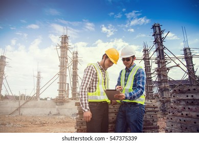 Engineer and foreman working at construction site projectEngineer and foreman using tablet for working at construction site project 