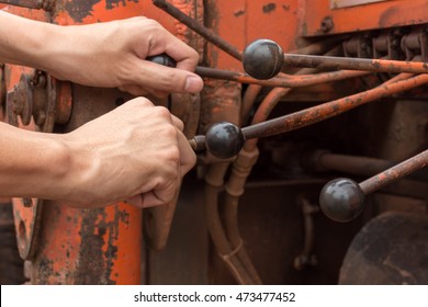 Engineer Hand Is Control Lever Machine