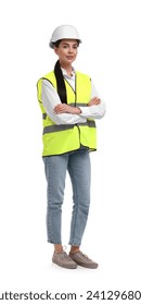 Engineer in hard hat on white background