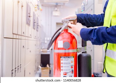 Engineer Inspection Fire Extinguisher Control Room Stock Photo ...