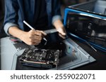 IT Engineer installing Hardware Equipment Development Facility Engineer  Maintenance computer Motherboard Electronic repair shop technology business.