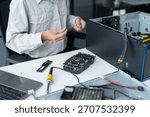 IT Engineer installing Hardware Equipment Development Facility Engineer  Maintenance computer Motherboard Electronic repair shop technology business.