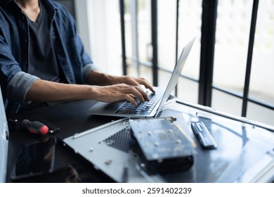IT Engineer installing Hardware Equipment Development Facility Engineer  Maintenance computer Motherboard Electronic repair shop technology business.