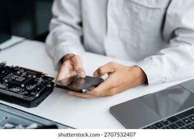 IT Engineer installing Hardware Equipment Development Facility Engineer  Maintenance computer Motherboard Electronic repair shop technology business.