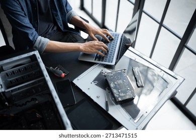 IT Engineer installing Hardware Equipment Development Facility Engineer  Maintenance computer Motherboard Electronic repair shop technology business.