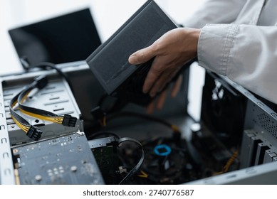 IT Engineer installing Hardware Equipment Development Facility Engineer  Maintenance computer Motherboard Electronic repair shop technology business.