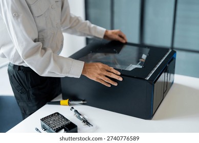 IT Engineer installing Hardware Equipment Development Facility Engineer  Maintenance computer Motherboard Electronic repair shop technology business.