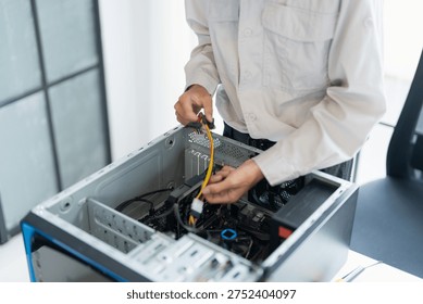 IT Engineer installing Hardware Equipment Development Facility Engineer  Maintenance computer Motherboard Electronic repair shop technology business.