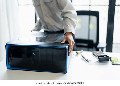 IT Engineer installing Hardware Equipment Development Facility Engineer  Maintenance computer Motherboard Electronic repair shop technology business.