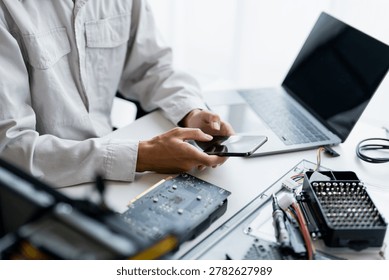 IT Engineer installing Hardware Equipment Development Facility Engineer  Maintenance computer Motherboard Electronic repair shop technology business.