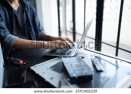 IT Engineer installing Hardware Equipment Development Facility Engineer  Maintenance computer Motherboard Electronic repair shop technology business.