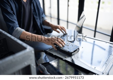 IT Engineer installing Hardware Equipment Development Facility Engineer  Maintenance computer Motherboard Electronic repair shop technology business.