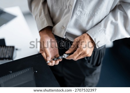 IT Engineer installing Hardware Equipment Development Facility Engineer  Maintenance computer Motherboard Electronic repair shop technology business.
