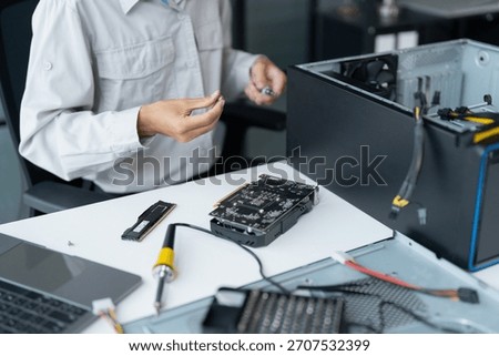 IT Engineer installing Hardware Equipment Development Facility Engineer  Maintenance computer Motherboard Electronic repair shop technology business.