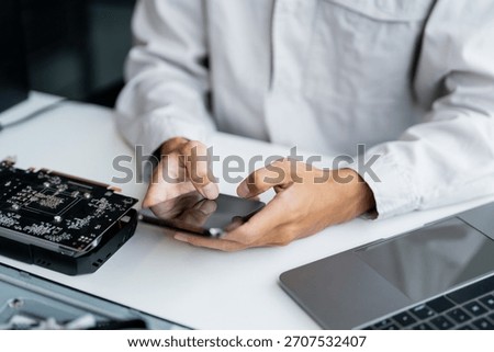 IT Engineer installing Hardware Equipment Development Facility Engineer  Maintenance computer Motherboard Electronic repair shop technology business.