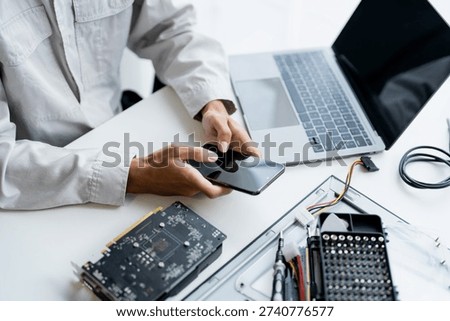 IT Engineer installing Hardware Equipment Development Facility Engineer  Maintenance computer Motherboard Electronic repair shop technology business.