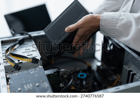 IT Engineer installing Hardware Equipment Development Facility Engineer  Maintenance computer Motherboard Electronic repair shop technology business.