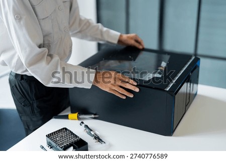 IT Engineer installing Hardware Equipment Development Facility Engineer  Maintenance computer Motherboard Electronic repair shop technology business.