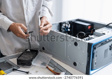IT Engineer installing Hardware Equipment Development Facility Engineer  Maintenance computer Motherboard Electronic repair shop technology business.