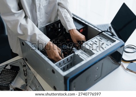 IT Engineer installing Hardware Equipment Development Facility Engineer  Maintenance computer Motherboard Electronic repair shop technology business.