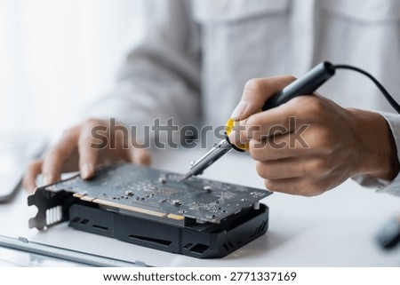 IT Engineer installing Hardware Equipment Development Facility Engineer  Maintenance computer Motherboard Electronic repair shop technology business.