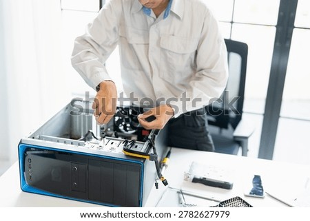 IT Engineer installing Hardware Equipment Development Facility Engineer  Maintenance computer Motherboard Electronic repair shop technology business.