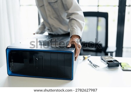 IT Engineer installing Hardware Equipment Development Facility Engineer  Maintenance computer Motherboard Electronic repair shop technology business.