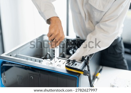 IT Engineer installing Hardware Equipment Development Facility Engineer  Maintenance computer Motherboard Electronic repair shop technology business.