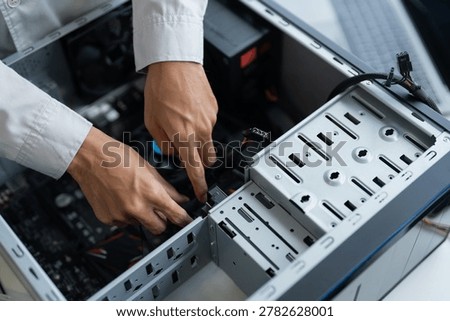 IT Engineer installing Hardware Equipment Development Facility Engineer  Maintenance computer Motherboard Electronic repair shop technology business.