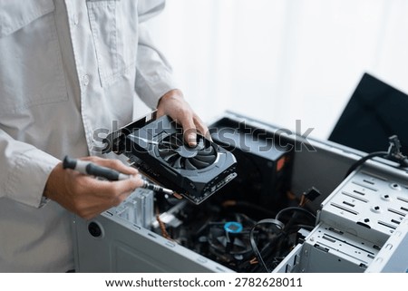 IT Engineer installing Hardware Equipment Development Facility Engineer  Maintenance computer Motherboard Electronic repair shop technology business.